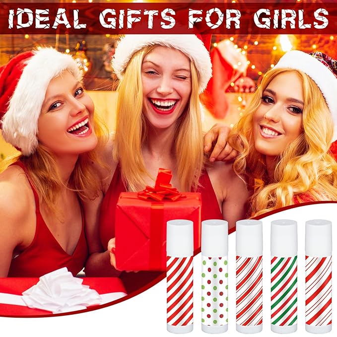 50 Pcs Christmas Peppermint Lip Balms Gifts Bulk Holiday Stocking Stuffers Holiday Treat Gifts Stuffer Goodie Christmas Party Supplies for Kids Women Men