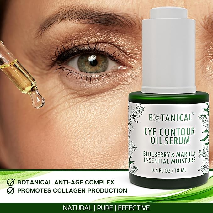Botanical Eye Contour Oil Serum | Blueberry & Marula Oil | Organic, Pure, Natural Skincare (0.6 fl oz | 18 ml)