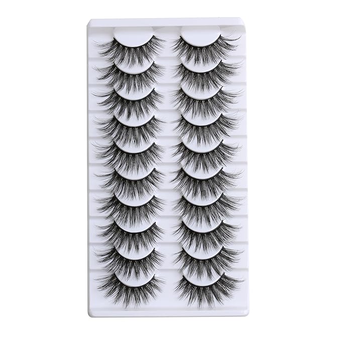 SUNWELL False Eyelashes 16mm Mink Lashes Cat Eye Faux Mink Lashes 8D Fluffy Strip Lashes Soft Wispy Luxury Volume Fake Eyelashes 10 Pairs Pack
