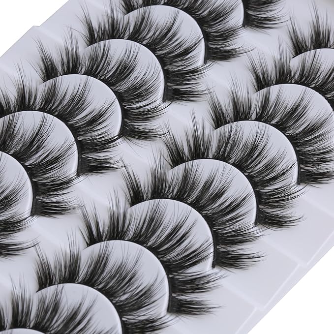 SUNWELL False Eyelashes 18mm Mink Lashes 8D Fluffy Faux Mink Lashes Strip Eye Lashes Soft Reusable Full Volume Fake Eyelashes 10 Pairs Pack