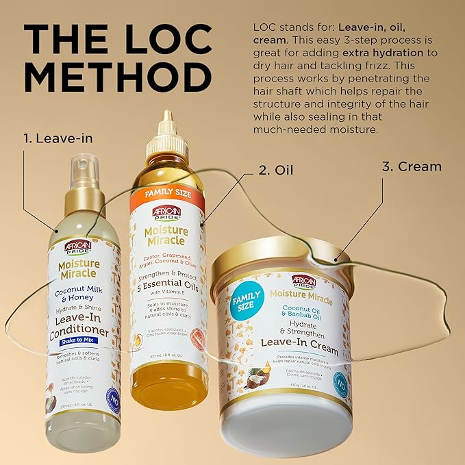 African Pride Moisture Miracle 5 Essential Hair Oils with Vitamin E | Moisture, Shine, Protection, and Growth | Argan, Castor, Grapeseed, Coconut, and Olive Oil | 8 oz