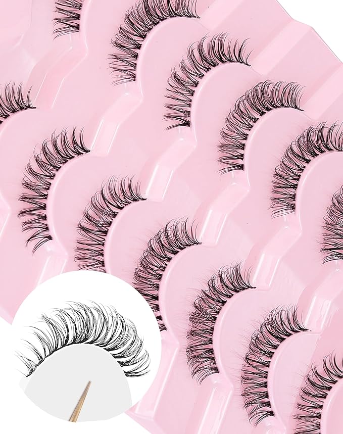Short Strip Lashes Natural Eyelashes Wispy Lashes Fluffy Mink Lashes C Curl Eye Lashes Soft Small False Eyelashes Demi Wispies Eyelashes 7 Pairs