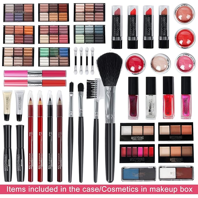 All-in-One Makeup Gift Set Carry All Makeup Kit for Women Full Kit With Aluminum Case Lipgloss Lipstick Concealer Blush Foundation Face Powder Eyeshadow Palette Cosmetic Palette #2