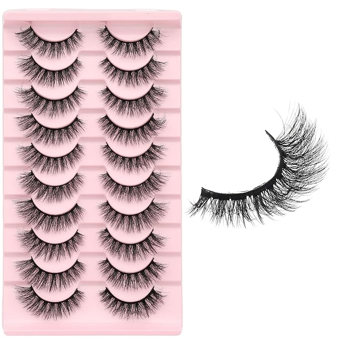 Cat Eye False Eyelashes – Natural Look, Wispy & Lightweight Glue-On Lashes, Reusable Fake Eyelashes for Everyday & Party Makeup (10 Pairs)