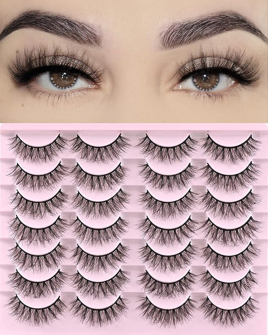 FARRED Natural Lashes Short Eyelashes Wispy False Mink Lash Pack 14 Pair Natural Look Fluffy Doll Eyelash Small Fake Strip Lashes Full Pestañas Sets for MUA and Beginners Daily Makeup (F3 | 8-16mm)