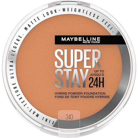 Maybelline Super Stay Up to 24HR Hybrid Powder-Foundation, Medium-to-Full Coverage Makeup, Matte Finish, 340, 1 Count
