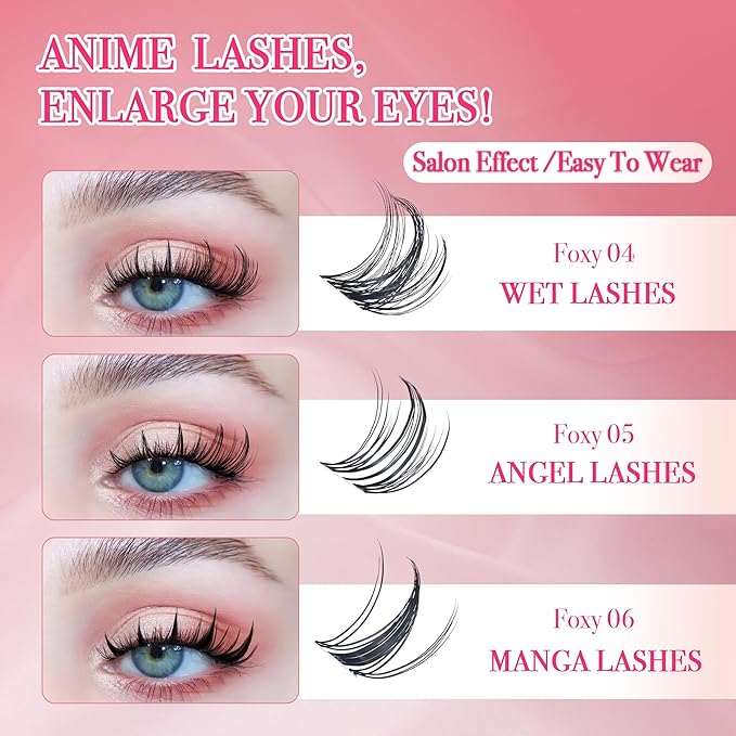 Lash Clusters - Lash Clusters Kit Mix Manga Lases 360pcs Eyelash Clusters Spiky Lases Clusters DIY at Home No Glue Included