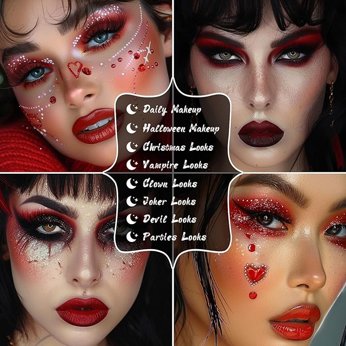 UCANBE Red Eyeshadow Makeup Palette, 15 Colors Burgunry Gray Silver Shimmer Matte Glitter Metallic Eye Shadow Pallet, Pigmented Make Up Kit for Halloween Parties Christmas Joker Vampire Clown