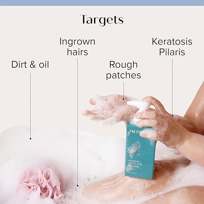 Medix 5.5 Body Scrub Skin Care Glycolic Acid Exfoliating Body Cleanser KP Bump Eraser | AHA + Lactic Acid Anti Aging All Skin Type Wash | Keratosis Pilaris & Acne | Foaming Body & Face Wash, 15 Fl Oz