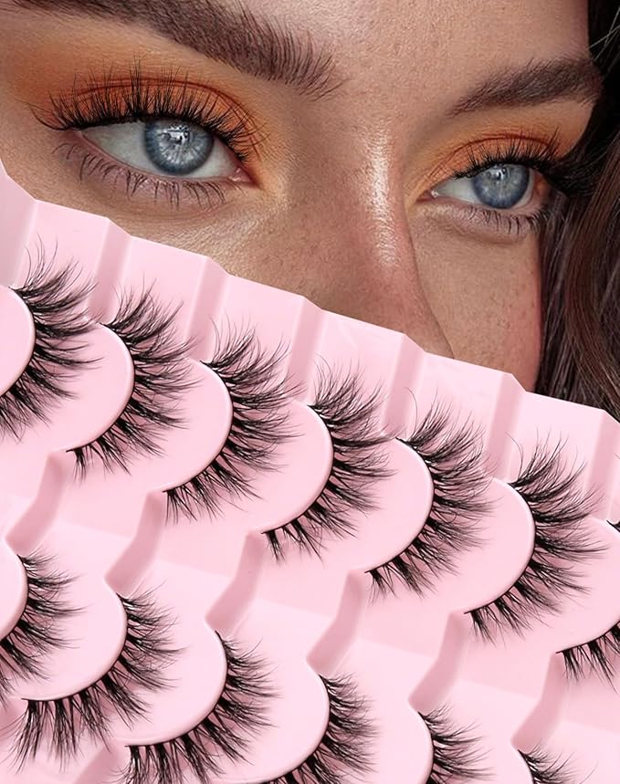Lashes Natural Wispy Strip Eyelashes Natural Look Flared False Eye Lashes Soft Lash Fluffy Cat Eyelash 7 Pairs Everyday D05
