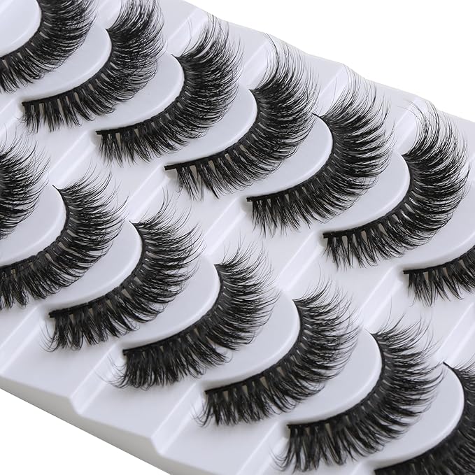 SUNWELL False Eyelashes 15mm Mink Lashes Cat Eye Lashes 8D Fluffy Wispy Foxy Eye Fake Lashes Strips Natural Look Faux Mink Lashes 10 Pairs Pack