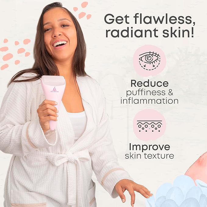 Ice Roller Face Massager 2 in 1 Set- Therapeutic Cooling to Naturally Tone & Tighten | Brighten Complexion and Reduce Wrinkles, Under Eye Puffiness | Facial Cool Ice Rollers for Migraine + Pain Relief