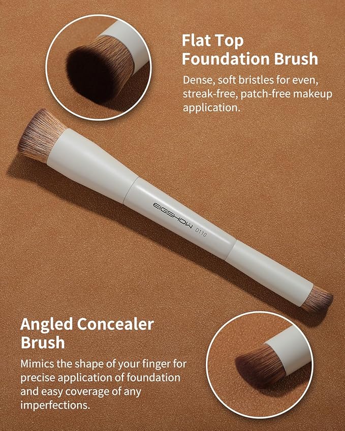 EIGSHOW Foundation and Concealer Brush, Dual Ended Makeup Brush For Flawless Foundation Coverage, Under Eye Concealer, Vegan & Cruelty-free (D110-Beige)