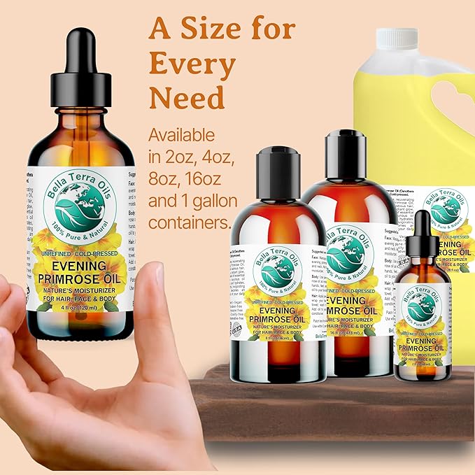 Bella Terra Oils - Organic Evening Primrose Oil 16 oz - Embrace the Enchanting Primrose Nutritional Profile, High in GLA & Fatty Acids, Elevate Your Beauty Routine