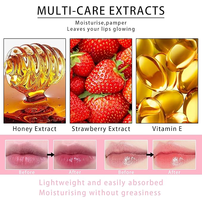 2PCS Lip Mask Overnight, Honey&Strawberry Moisturizing Repair Sleeping Lip Balm, Fade Lip Lines Bee Lip Balm, Hydrating &Prevention Dry and Crack Lip Scrubs Exfoliator (Strawberry & Strawberry)