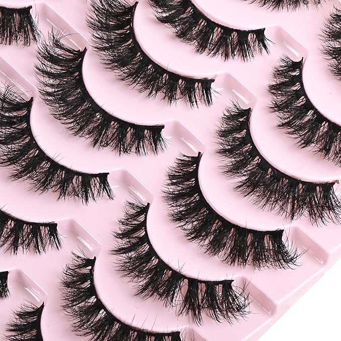 FARRED Wispy Mink Lashes Fluffy False Eyelashes 14 Pairs Fake Eyelashes Natural Look Short Natural Lashes Cat Eye Lash Wispy Volume Eyelash Faux Mink Strip Lashes Pack for Daily Makeup (F19 | 6-13 mm)