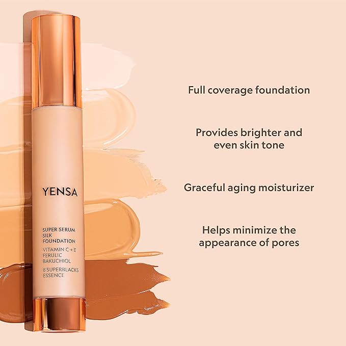 YENSA Super Silk Foundation - Full Coverage, Age-defying complex of Vitamin C, E, Ferulic, and Bakuchiol Oil (Fair 1) 1.0 fl oz