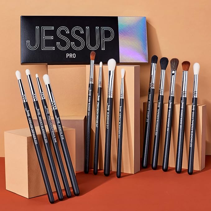 Jessup Eye Makeup Brushes Set Professional Blending Brush for Makeup Eyeshadow 13pcs Premium Synthetic Blender Brush Makeup Black T338