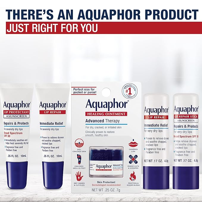 Aquaphor Lip Repair Lip Balm with Sunscreen, Lip Protectant, Lip Balm SPF 30, 0.35 Oz Tube (Pack of 48)