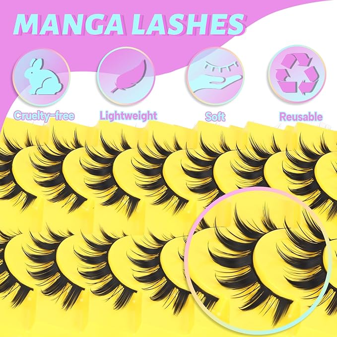Losha Lashes Spiky Manga Lashes Wispy Anime False Eyelashes 9 Pairs 8D Asian Eye Lashes Natural Anime Fake Eyelashes (Lovely)