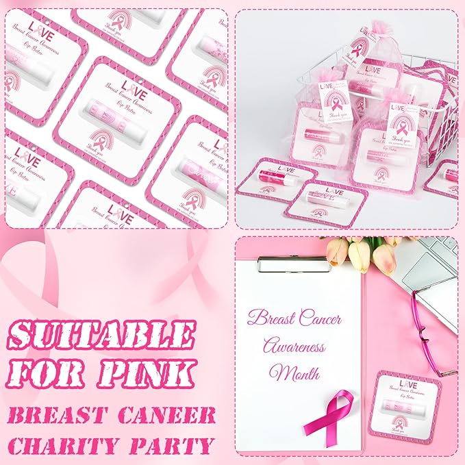 30 Pack Breast Cancer Awareness Favors Bulk Lip Balms Gifts Pink Ribbon Lip Balms Favors Breast Cancer Awareness Month Accessories Support Party Items Decorations for Women Men Survivors