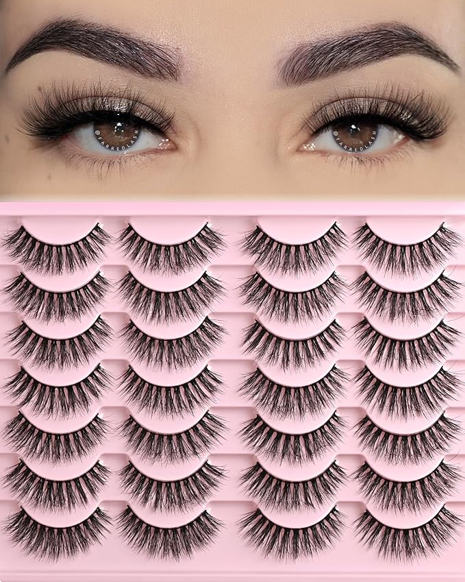 FARRED Natural Eyelashes Wispy Lashes Short False Eyelash Small Cat Eye Fake Lashes Full Pestañas Sets for MUA and Beginners Daily Makeup (F2 | 7-14mm)