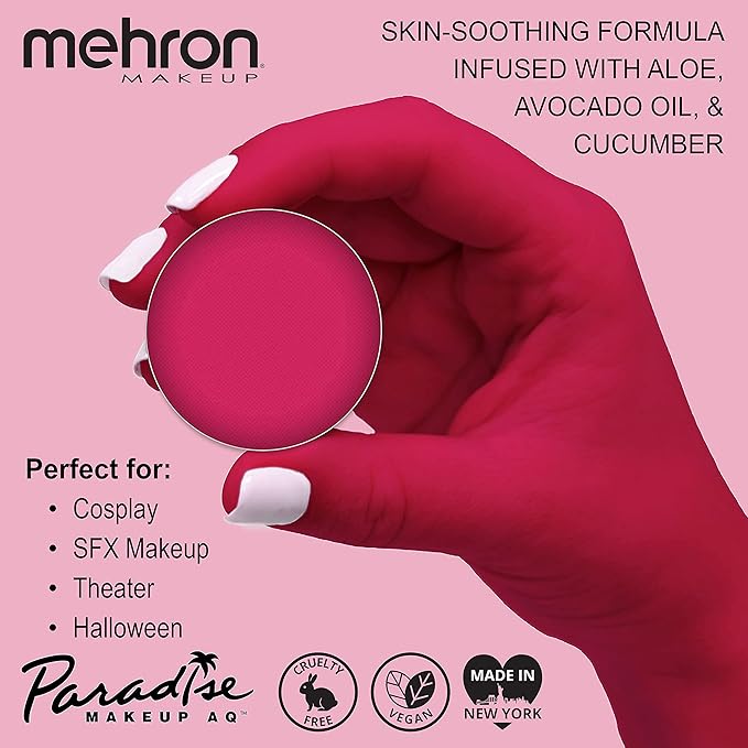Mehron Makeup Paradise Makeup AQ Refill Size | Stage & Screen, Face & Body Painting, Beauty, Cosplay, and Halloween | Water Activated Face Paint, Body Paint, Cosplay Makeup .25 oz (7 ml) (DARK PINK)