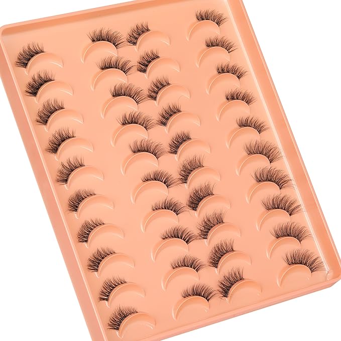 JIMIRE 20 Pairs Hlaf False Eyelashes with Clear Band Half Lashes Wispy Short Accent Lashes 4 Styles Mixed Cat Eye Mink Lashes Fluffy 3/4 Corner Fake Half Lashes Cat Eye Natural Look