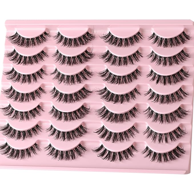 FARRED Cat Eye Lashes False Eyelashes Short Wispy Lash Strips Volume Eyelash 14 Pairs Cateye Medium Length False Clear Band Lashes Natural Looking Hybrid Clusters Full Strip Lashes (F29 | 7-14mm)
