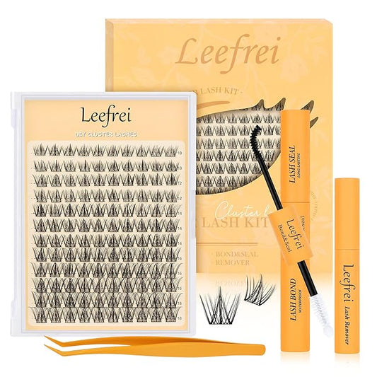 Eyelash Clusters Set 10-18mm Wispy Lash Clusters D Curl DIY Cluster Lash Extension Kit Individual Lashes Kit With Bond & Seal, Glue Remover, Tweezers(LF02 Lashes Set)