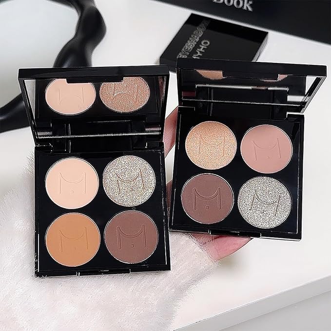 Erinde Quads Matte Eye Shadow Powder Makeup Palette, Nude Neutral Brown Matte Shimmer Eyeshadow, Long Wearing Waterproof Everyday Eye Makeup, sombras de ojos, with Built-In Mirror, 01