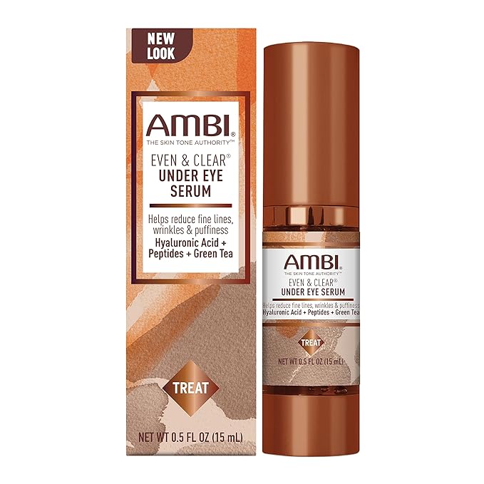 Ambi Even & Clear Under Eye Serum for All Skin Types Anti Aging Formula Features Peptides, Hyaluronic Acid, and Vitamin A to Help Reduce Fine Lines, Wrinkles, and Dark Circles , 0.5 Ounce