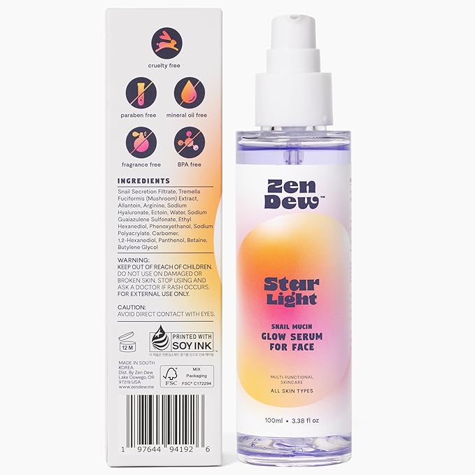 Star Light Snail Mucin Face Serum with Blue Light Skin Protection, 3.38 Oz – Silky Smooth Korean Glow Serum that Restores Moisture and Leaves Skin Brighter, Plumper, Soothed and Smooth