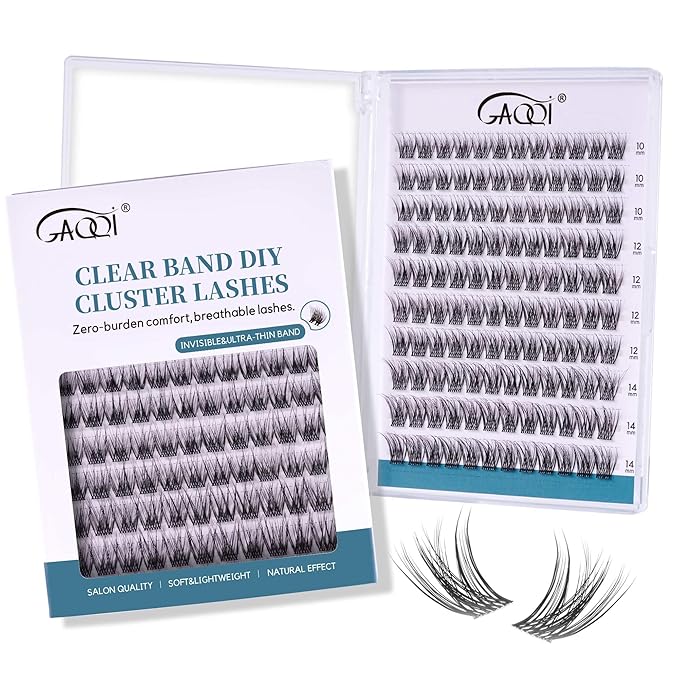 GAQQI Lash Clusters Wispy & Natural Eyelash Clusters Clear Band, 10-14mm Cluster Lashes 120PCS, Cluster Eyelash Extensions C Curl, Cluster Lashes Ultra-thin & Soft Invisivle Band (FEATHER)