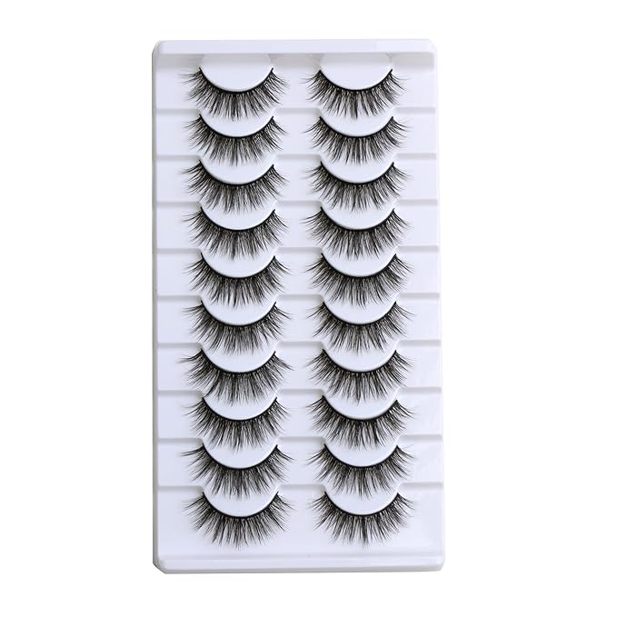 SUNWELL False Eyelashes 14mm Mink Lashes Natural Look 3D Faux Mink Lashes Manga Lashes Strips Soft Wispy Luxury Volume Fake Lashes 10 Pairs Pack