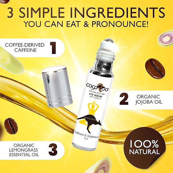 Caffeinated Eye Serum, Nutrient-Dense, 100% Pure, Natural & Vegan (Lemongrass)
