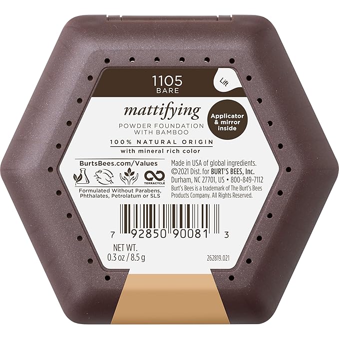Burt’s Bees 100% Natural Mattifying Powder Foundation, Bare - 0.3 Ounce