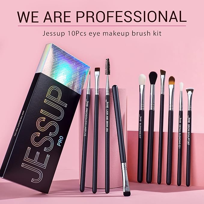 Jessup Eye Makeup Brushes 10 pcs, Premium Synthetic Eyeshadow Blending Concealer Eyebrow Eyeliner Brush Set T315