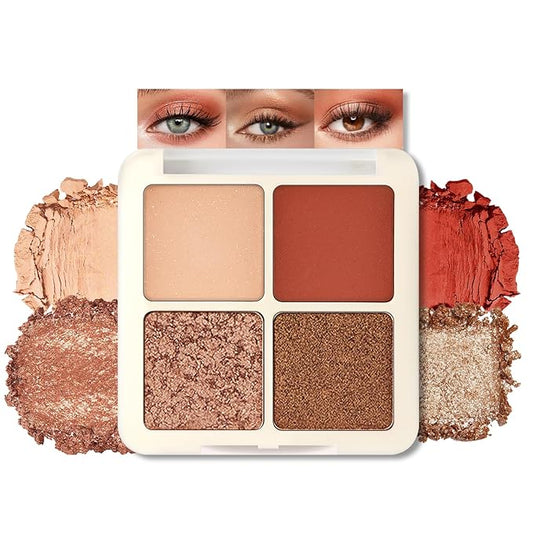 Erinde Quads Matte Eye Shadow Powder Makeup Palette, Nude Neutral Brown & Champagne Pink Shimmer Eyeshadow, Long Wearing Waterproof Everyday Eye Makeup, sombras de ojos, Maple Champagne