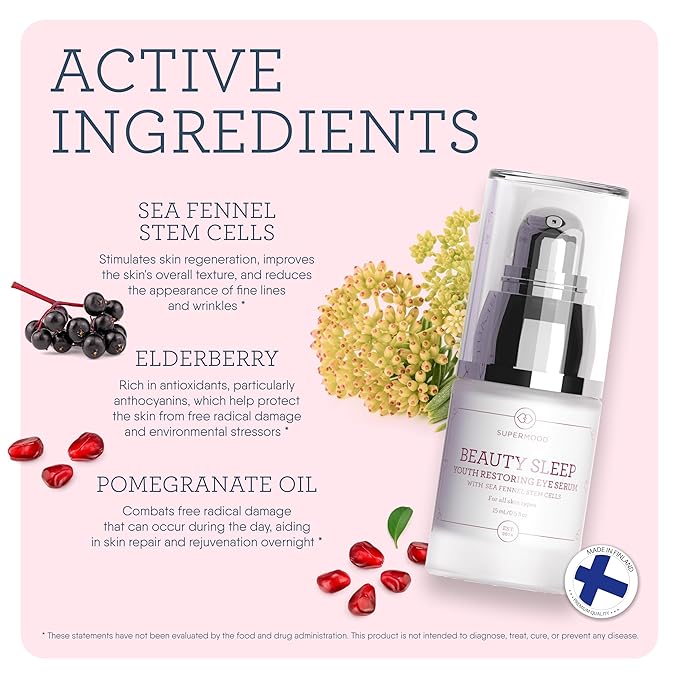 Overnight Eye Serum - Under Eye Serum for Night Time w. Hydrating Elderberry & Sea Fennel Stem Cells, Reduces Under-Eye Bags & Wrinkles, Anti-Aging Eye Serum