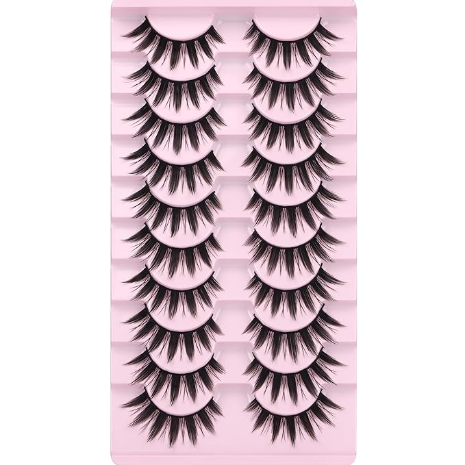 False Eyelashes 10 Pairs Manga Lashes Japanese Style Anime Thick Cosplay Lashes Natural Look 16MM Spiky 8D Wispy Faux Mink Lashes Full Strip Doll Lashes by FANXITON