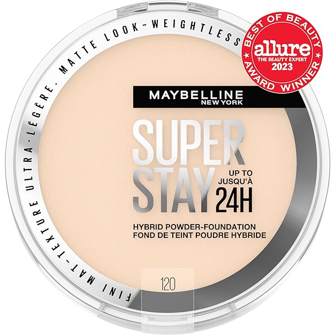 Maybelline Super Stay Up to 24HR Hybrid Powder-Foundation, Medium-to-Full Coverage Makeup, Matte Finish, 120, 1 Count