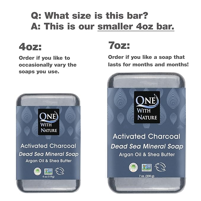 One With Nature Activated Charcoal Soap 4oz 3-Pack – Detoxifying and Exfoliating Charcoal Soap Bar with Dead Sea Salt for Face & Body, for Men & Women