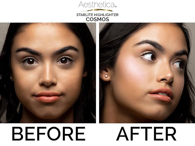 Aesthetica Starlite Highlighter - Metallic Shimmer Highlighting Makeup Powder - Cosmos (Sparkling Rose Gold)