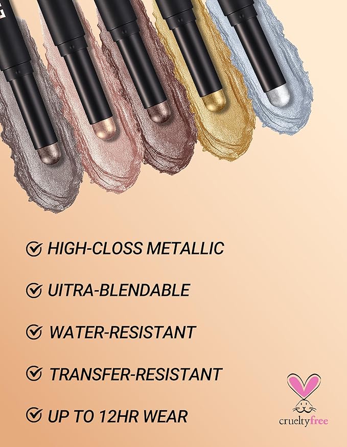 Erinde Shimmer Cream Eyeshadow Stick, Long Lasting Metallic Eye Shadow Sticks, Waterproof Creamy Glitter Eyeshadow Pencil, High Pigmented Blendable Neutral Eye Makeup, 13 Warm Gold Shimmer