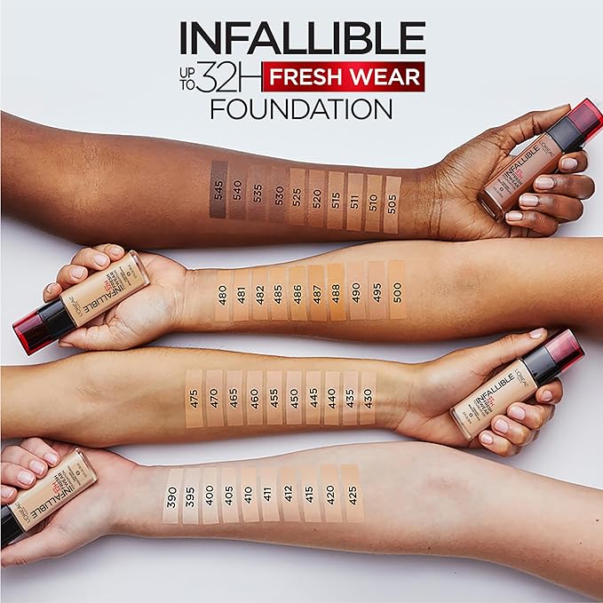 L'Oreal Paris Makeup Infallible Up to 32 Hour Fresh Wear Lightweight Foundation, 495 Amber, 1 Fl Oz, Packaging May Vary