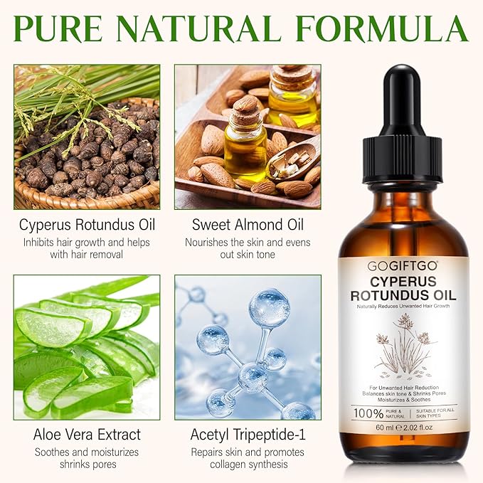 Cyperus Rotundus Oil,Cyperus Oil,Cyprus Rotundus Oil for Hair Removal,Cyperus Oil Natural, Soothing and gentle,Reducing Body Hair Growth,Smooth Skin & Hair Removal,60ml