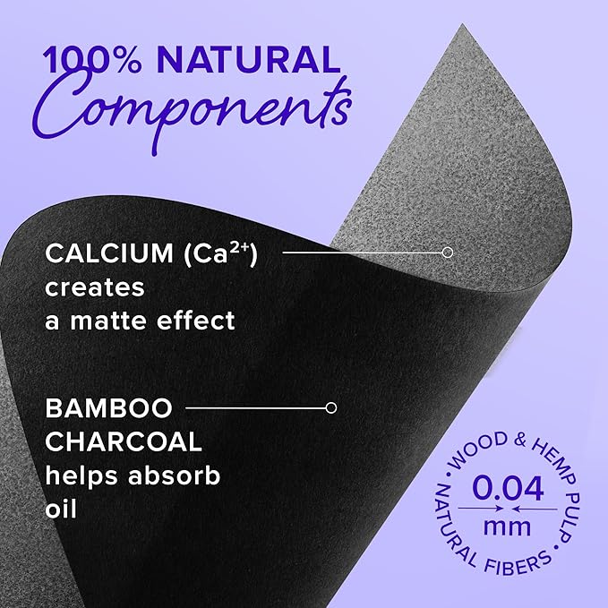 MAREE Oil Blotting Sheets for Face (100 Sheets) - Mineral Blotting Papers For Face with Bamboo Charcoal - Maximum Absorption & Shine Control - Makeup-Friendly Wipes for Oily Skin