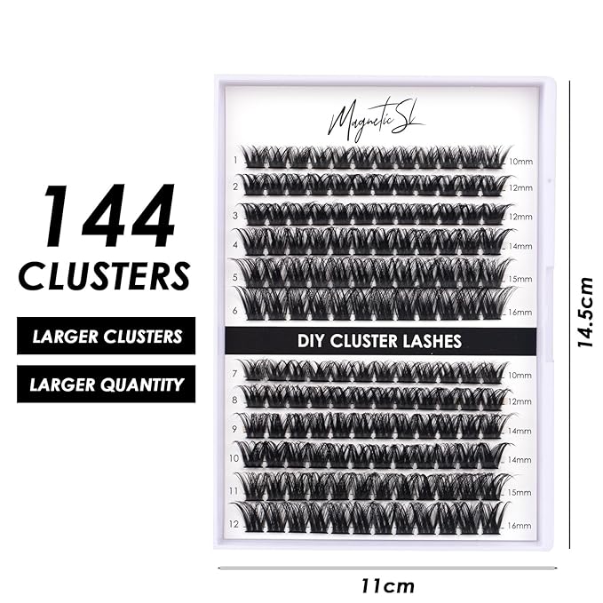 Lash Clusters 144 Pcs Individual Lashes Clusters Eyelash Extensions False Eyelashes DIY Lash Extension Reusable False Eyelashes Natural Look Mix 10-16mm C D Curl-DM27