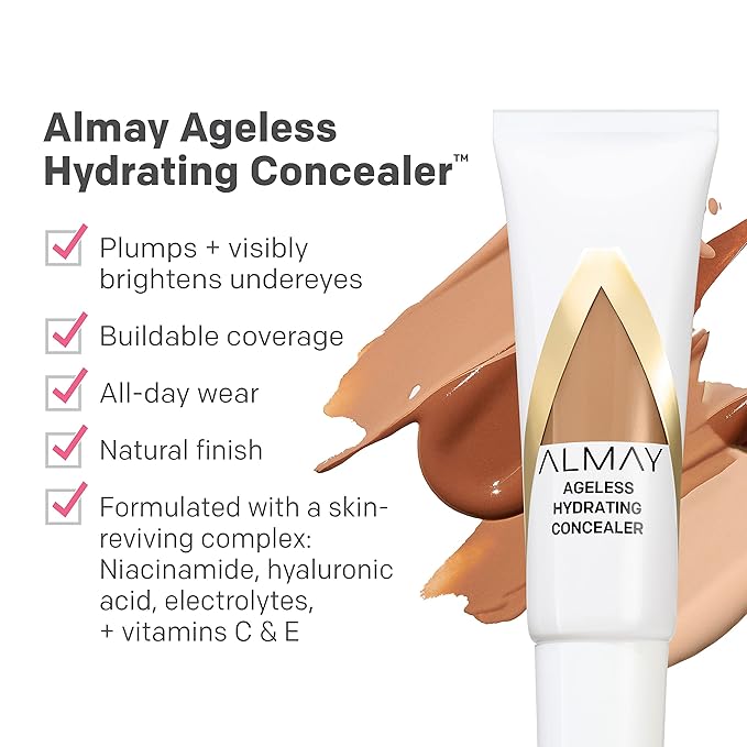 Almay Anti-Aging Concealer, Face Makeup with Hyaluronic Acid, Niacinamide, Vitamin C & E, Hypoallergenic-Fragrance Free, 010 Light, 0.37 Fl Oz (Pack of 1)